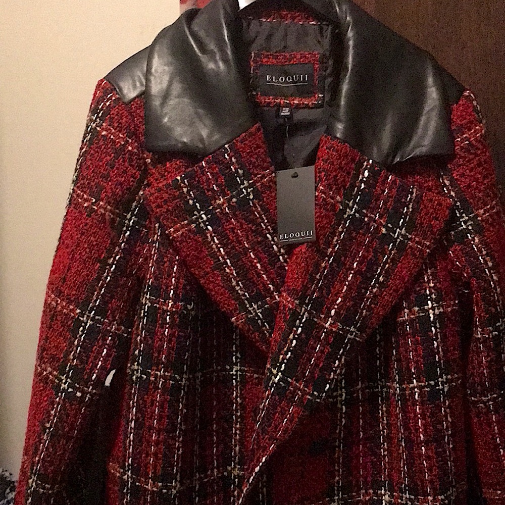 ELOQUII  over coat. Size 18/20, color red and black plad.